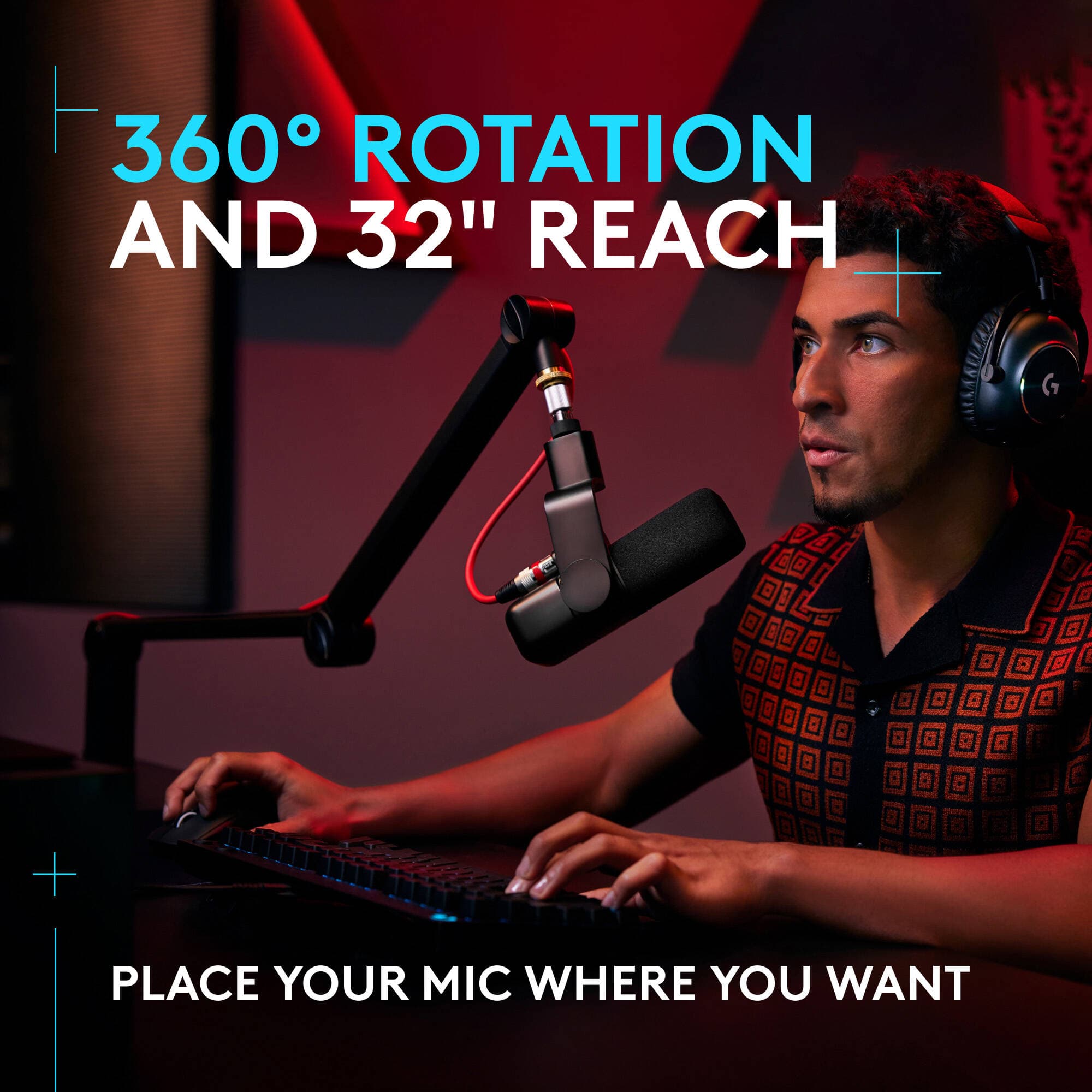 Logitech G Blue Compass black desktop microphone boom arm with cable management