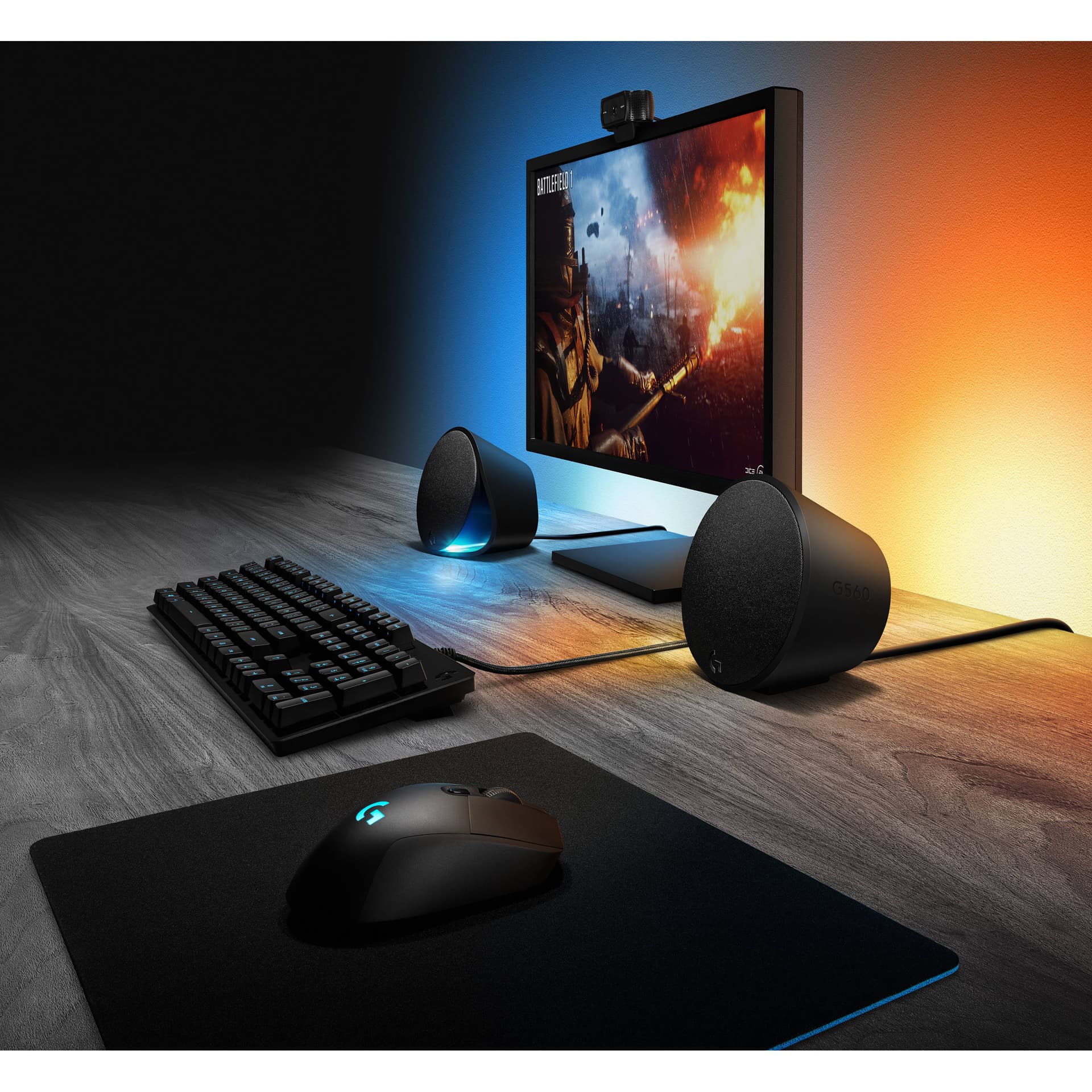 Logitech G560 PC Gaming Speakers with RGB lighting and desktop audio