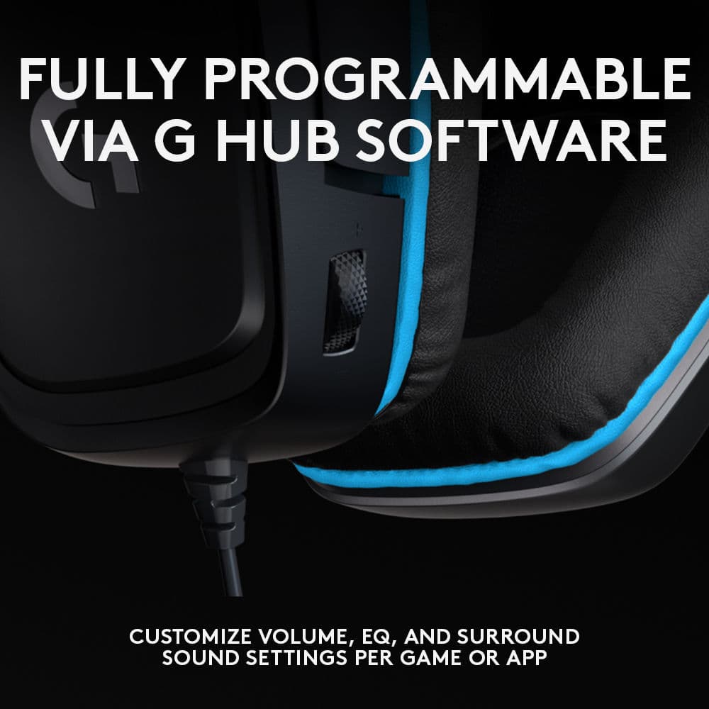 Logitech G432 wired gaming headset in black with over-the-head circumaural ear cups and boom microphone