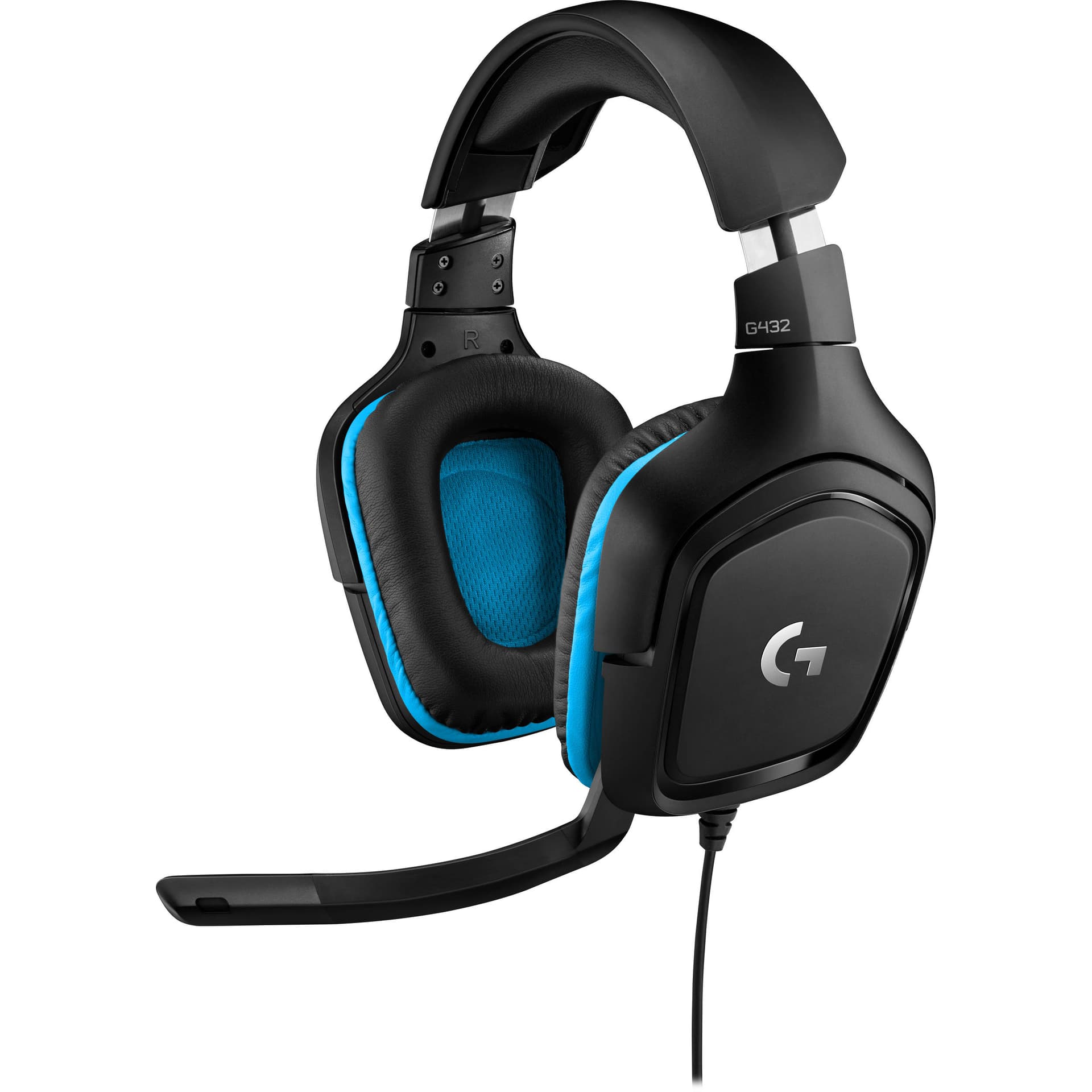 Logitech G432 wired gaming headset in black with over-the-head circumaural ear cups and boom microphone