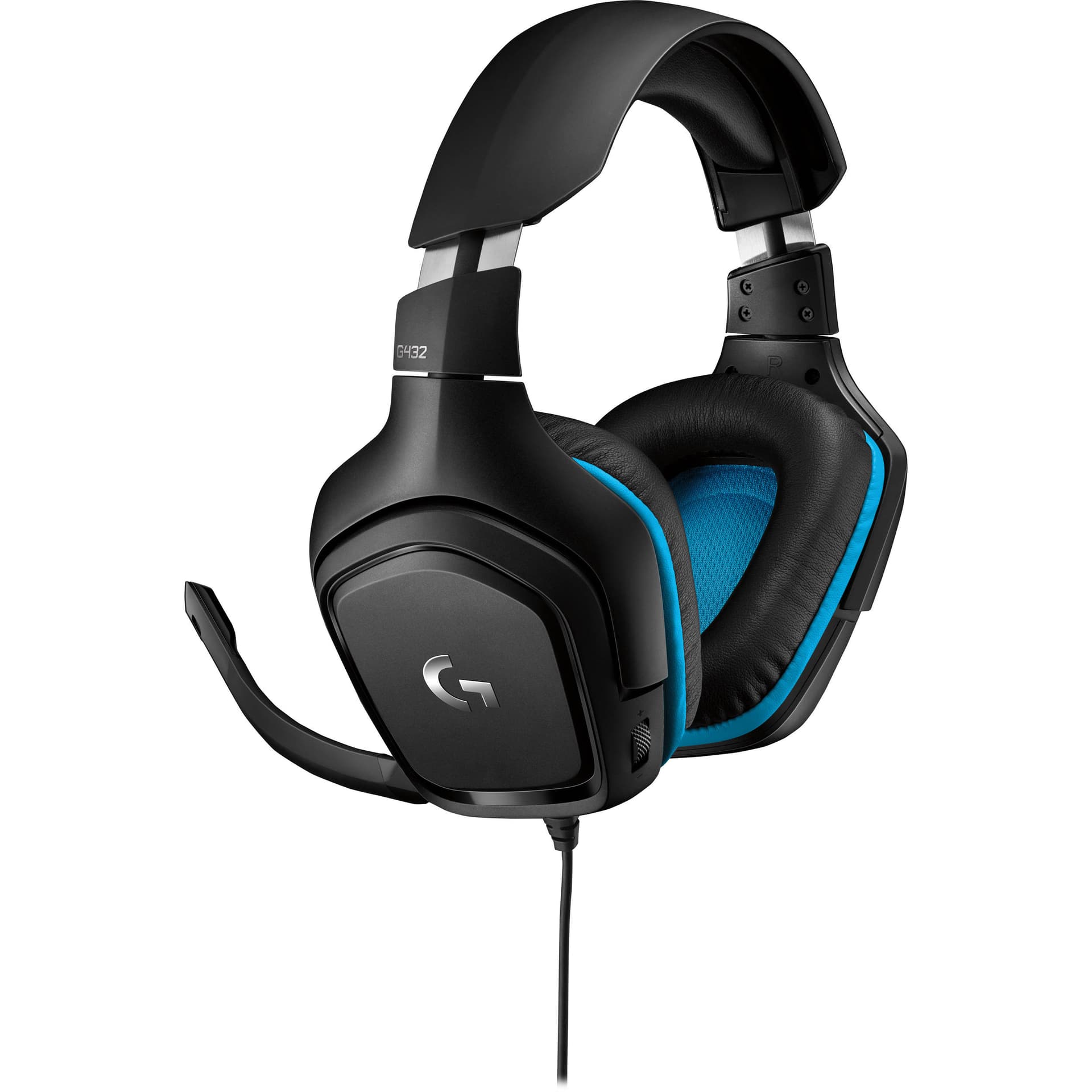 Logitech G432 wired gaming headset in black with over-the-head circumaural ear cups and boom microphone