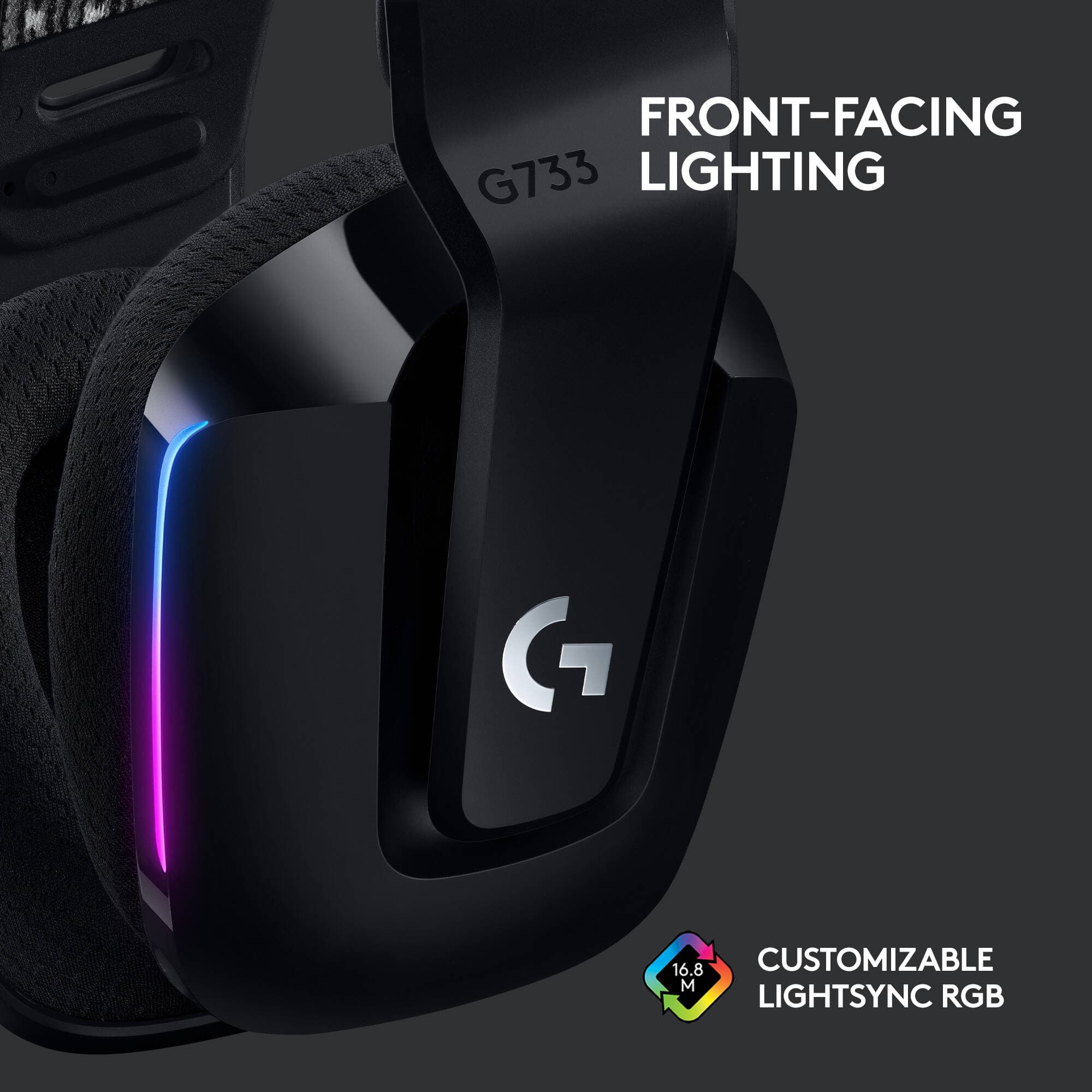 Logitech G733 LIGHTSPEED wireless gaming headset in black with RGB lighting and detachable microphone