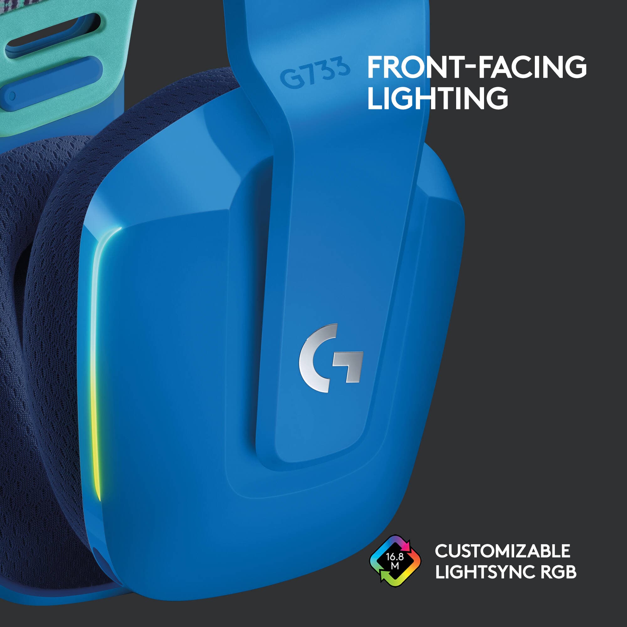 Logitech G733 LIGHTSPEED wireless gaming headset in Blue with over-ear design and detachable microphone