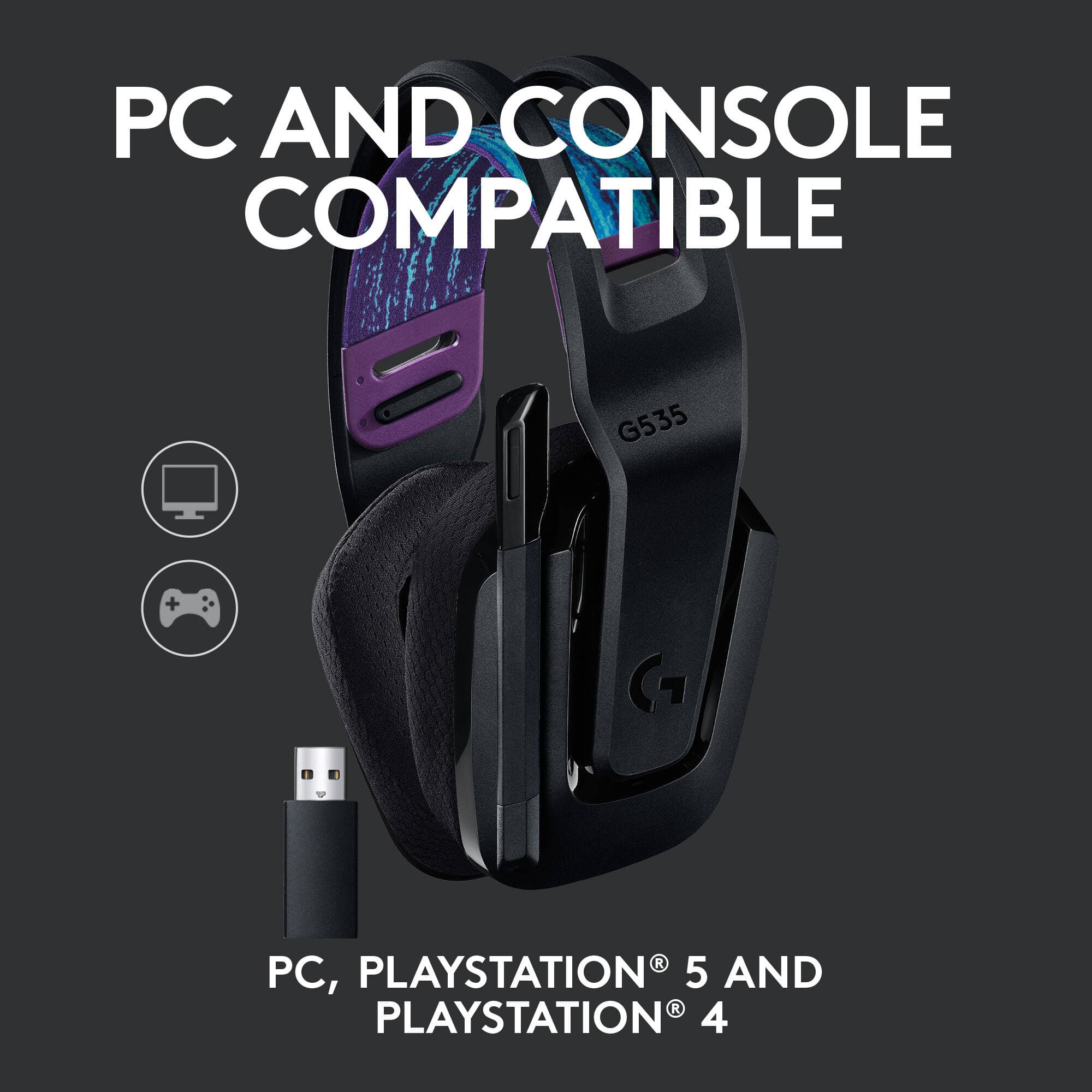 Logitech G535 wireless headset in black with over-ear design for gaming and long-session comfort