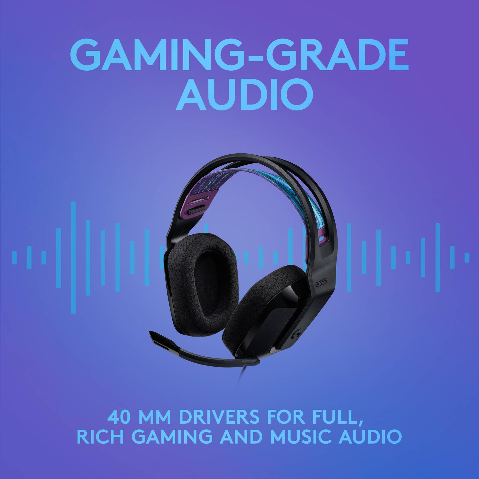 Logitech G335 wired gaming headset in black with boom microphone and lightweight over-ear design