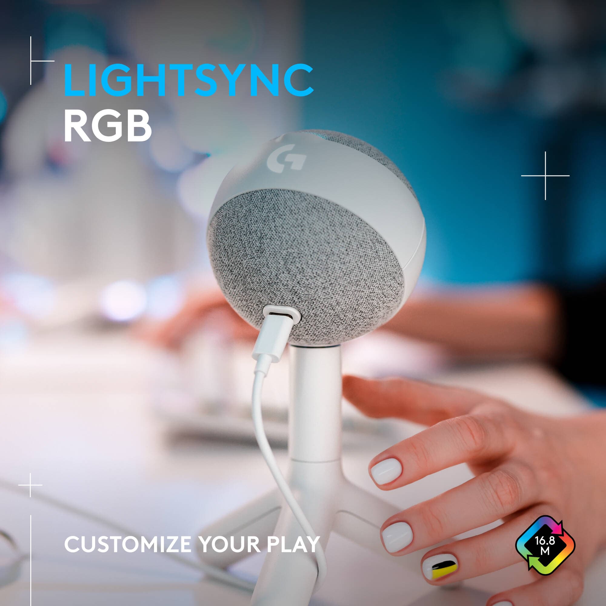 Logitech Yeti Orb RGB gaming microphone with white finish and LIGHTSYNC lighting