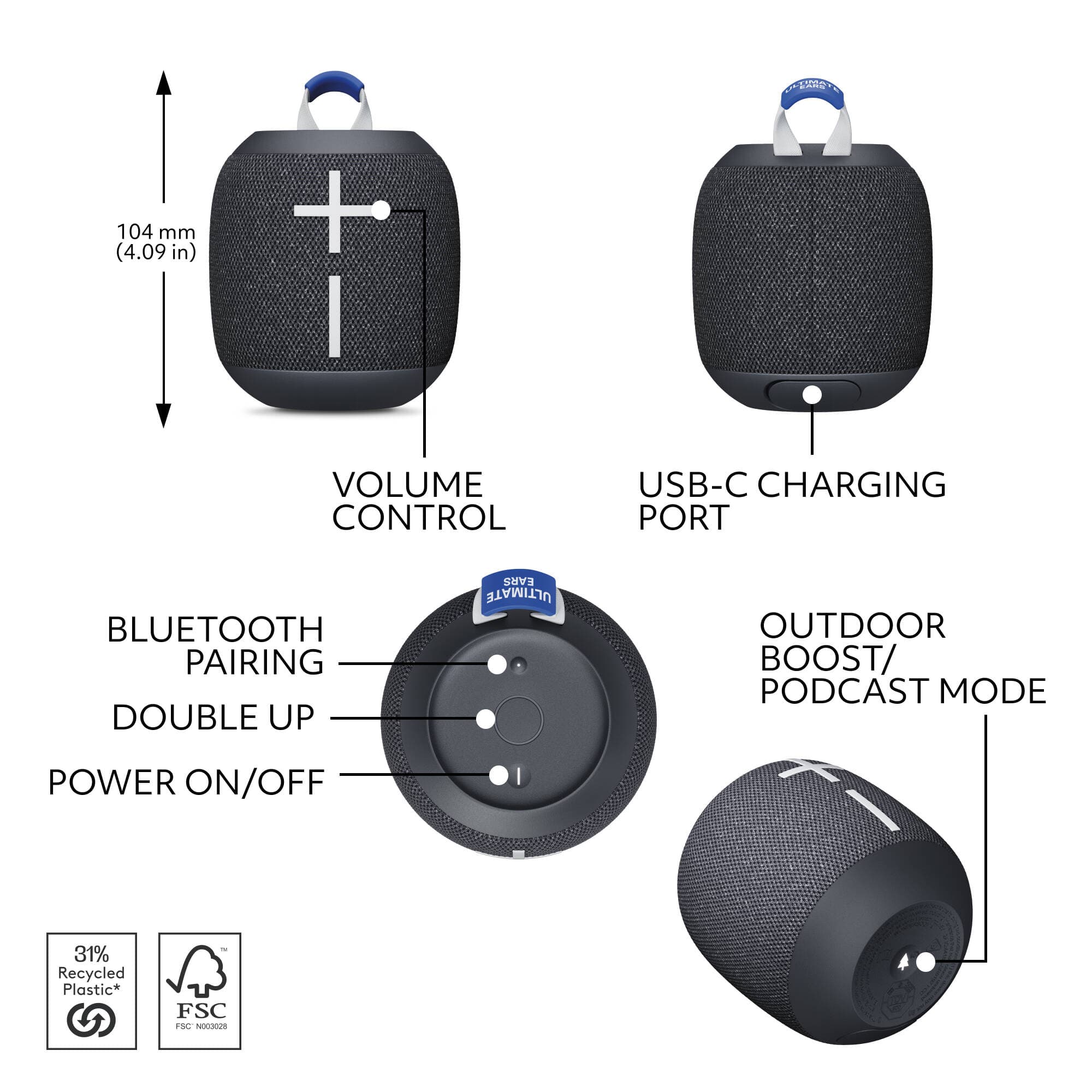 Ultimate Ears WONDERBOOM 4 portable Bluetooth speaker in black