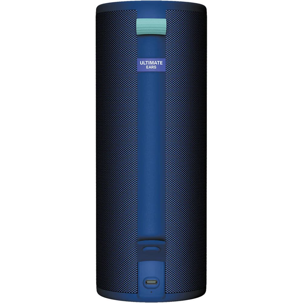 UE MEGABOOM 4 wireless Bluetooth speaker in Blue, portable cylindrical design