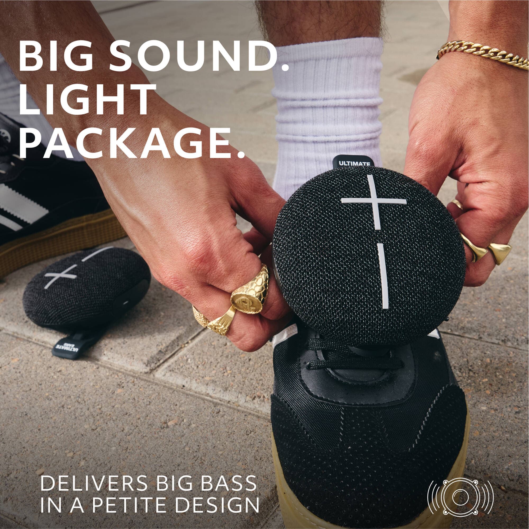 UE Mini Roll Black compact portable speaker with hookable strap