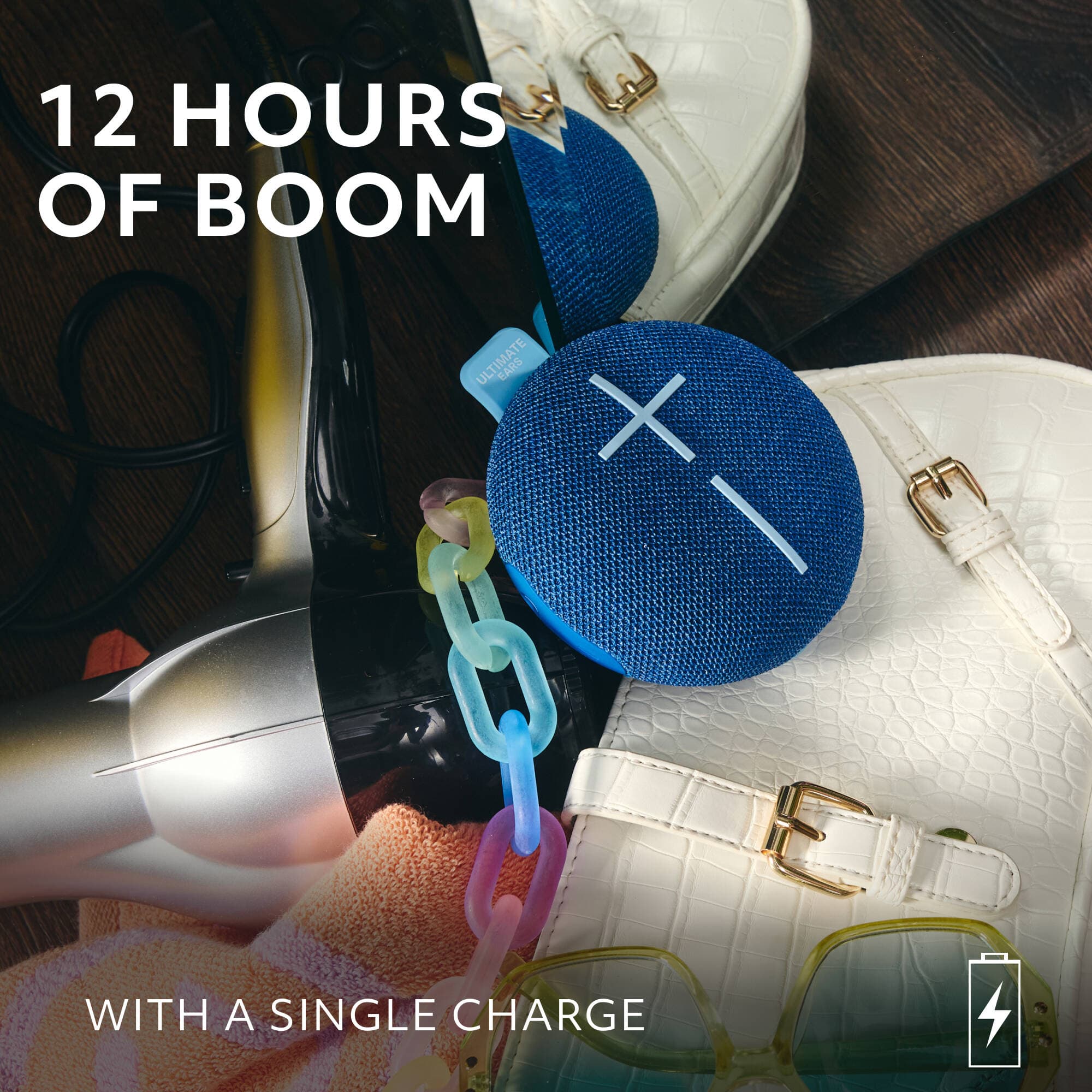 Logitech UE Mini Roll Blue compact portable speaker with hookable strap