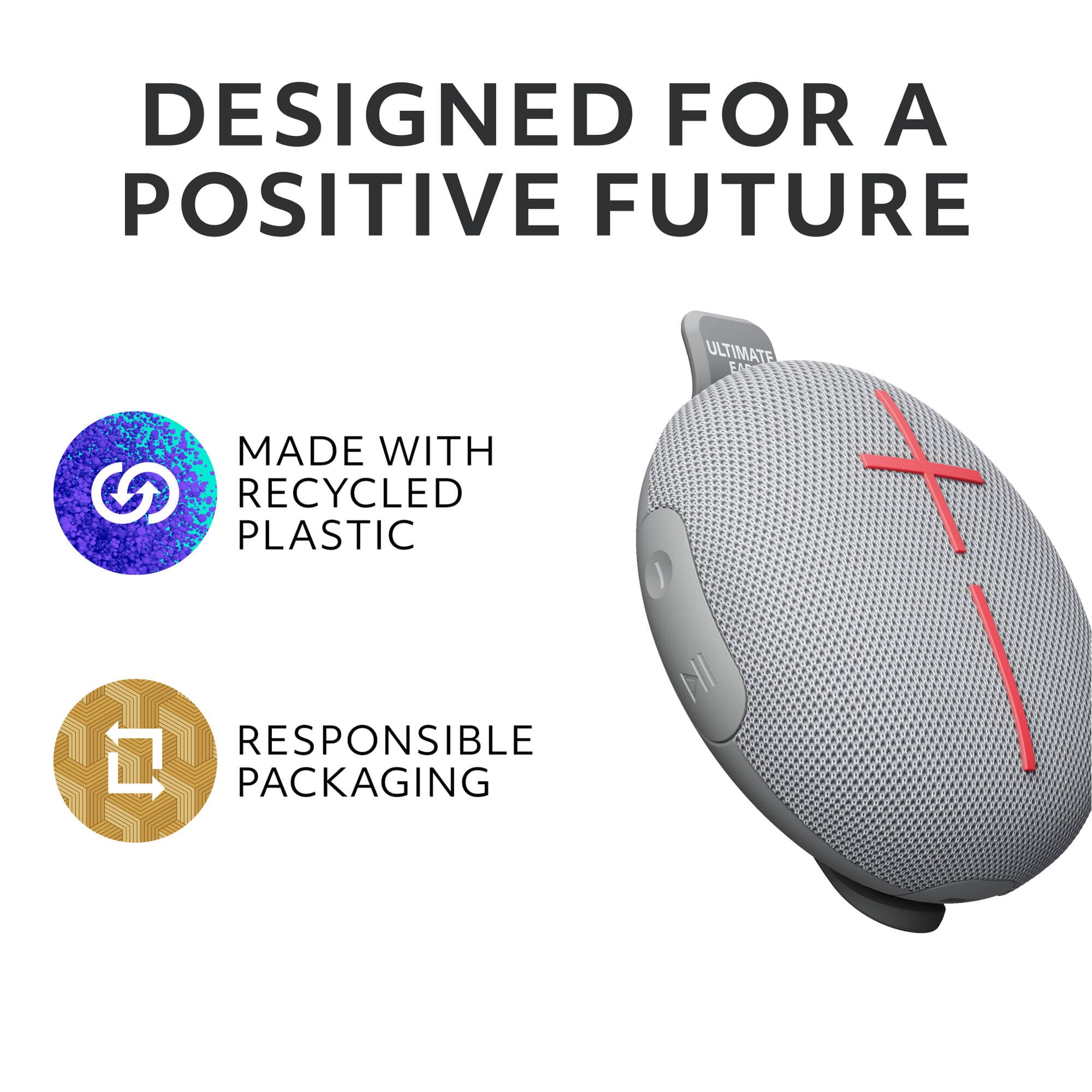 Logitech UE Mini Roll Gray compact portable speaker with hookable strap