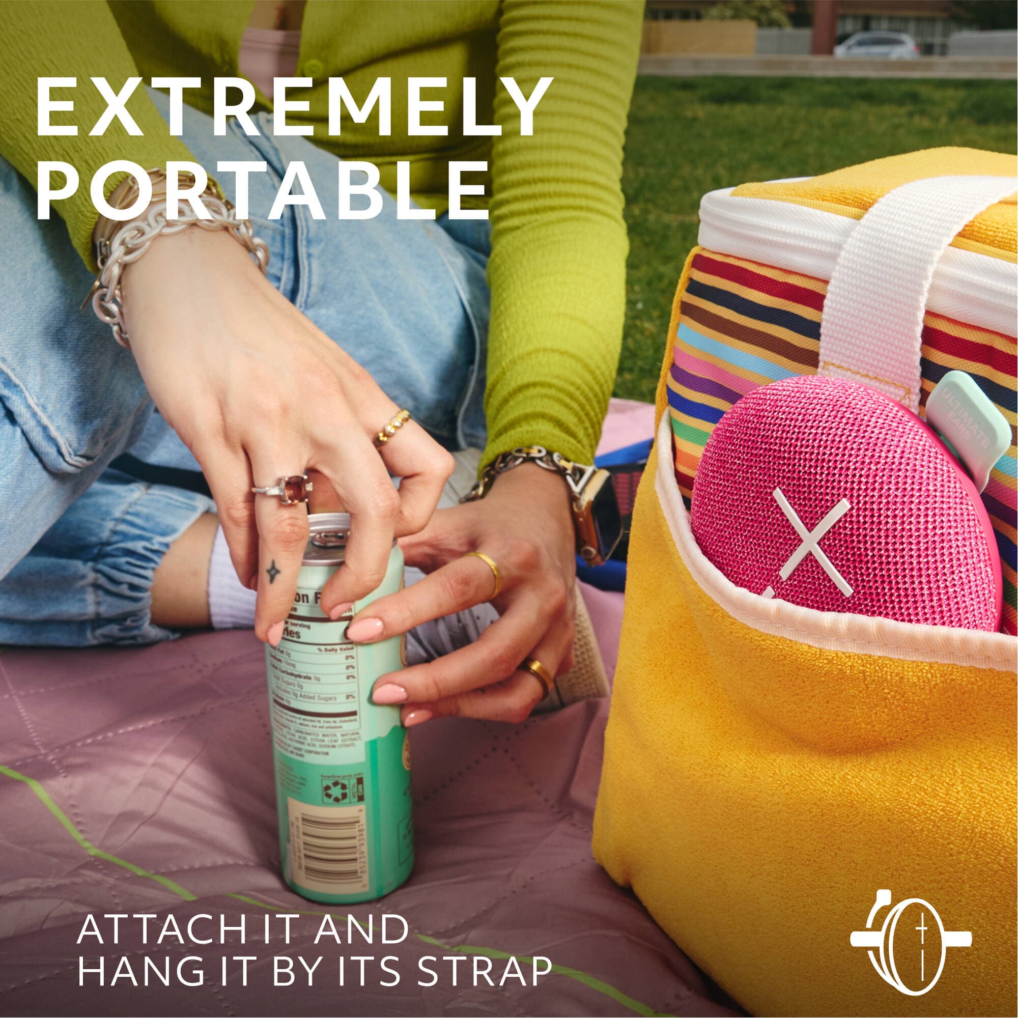 UE Mini Roll Pink compact portable speaker with hookable strap