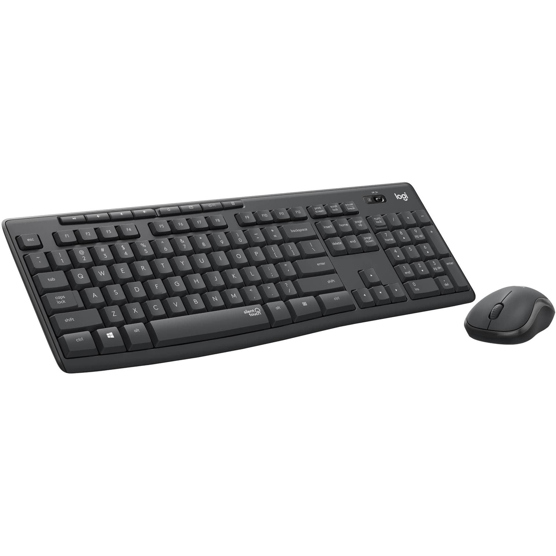Logitech MK295 Silent Wireless Keyboard and Mouse Combo in graphite with full-size keyboard and contoured mouse