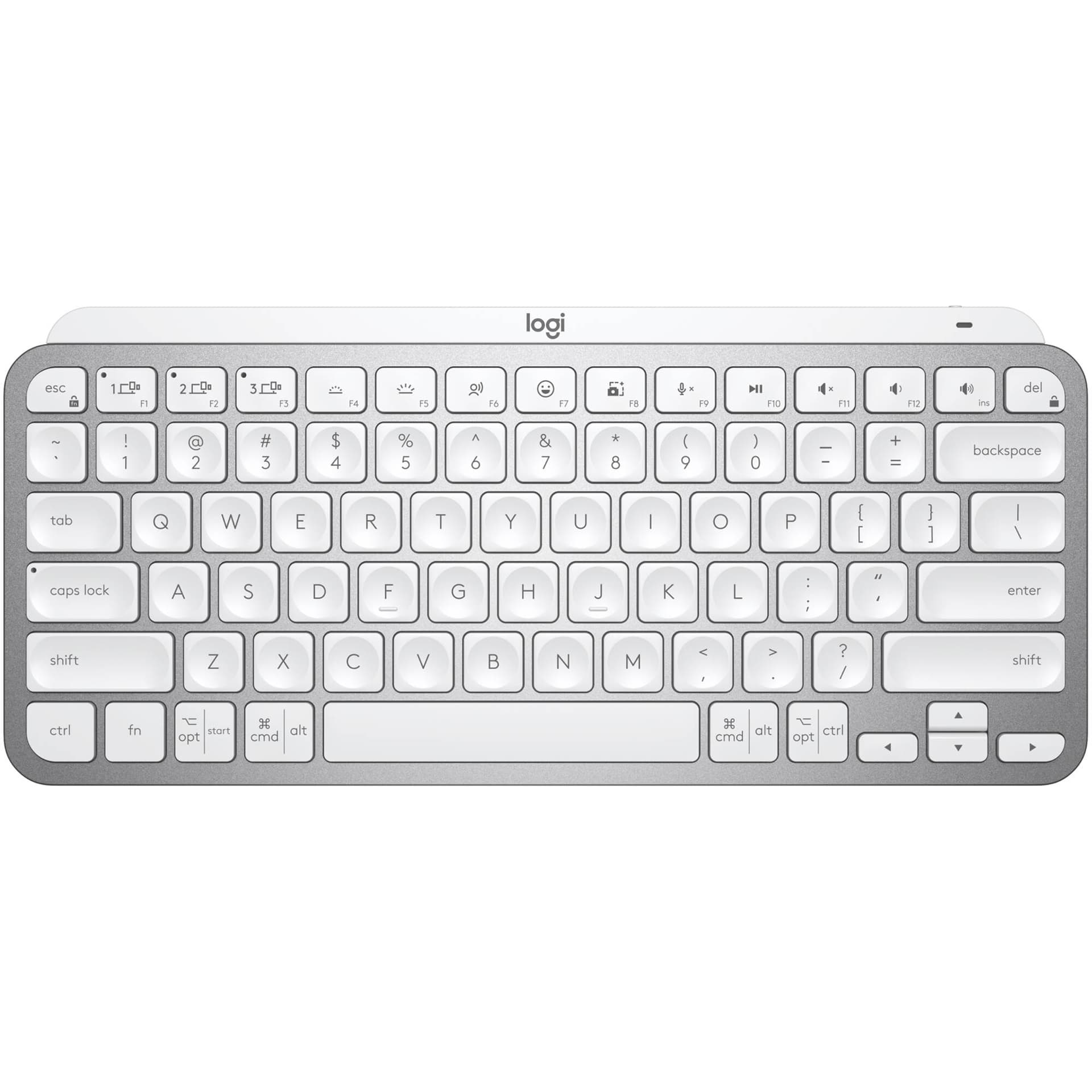 Logitech MX Keys Mini keyboard in grey with compact minimalist layout for premium workspaces